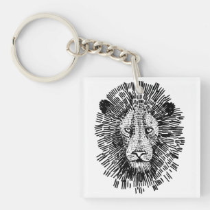 Abstract Bold Lion Face Illustration Keychain