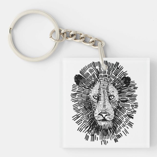 Abstract Bold Lion Face Illustration Keychain (Front)