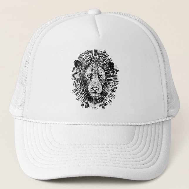 Abstract Bold Lion Face Illustration Trucker Hat (Front)
