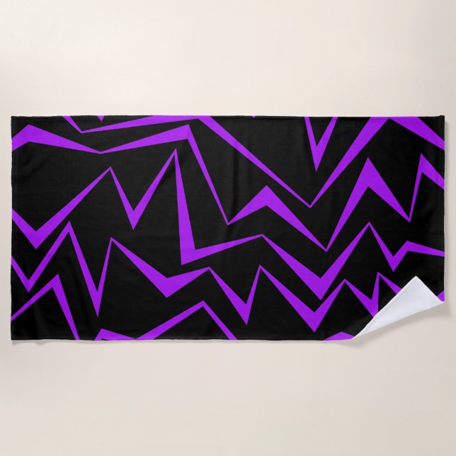 Abstract, bold, vibrant geometric zigzag pattern beach towel (Front)