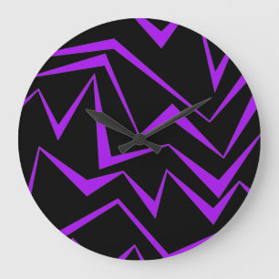 Abstract, bold, vibrant geometric zigzag pattern large clock
