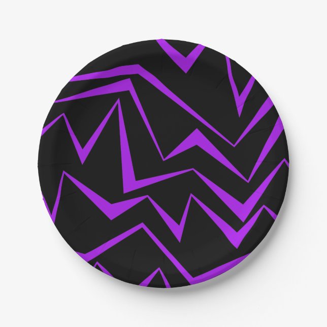 Abstract, bold, vibrant geometric zigzag pattern paper plate (Front)