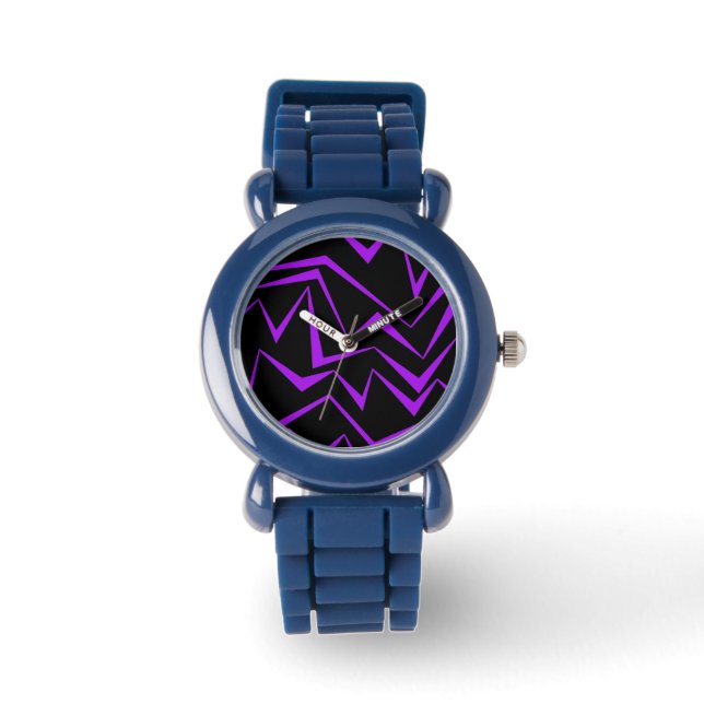 Abstract, bold, vibrant geometric zigzag pattern watch (Front)