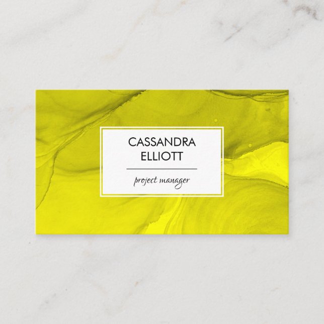 Abstract Bold Yellow Alcohol Ink Liquid Art Business Card (Front)