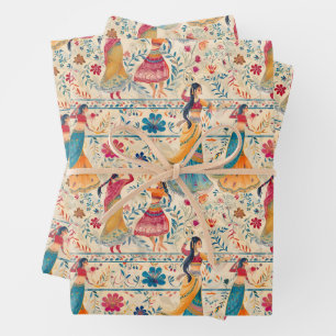 Abstract Bollywood Dancers Wrapping Paper Sheet