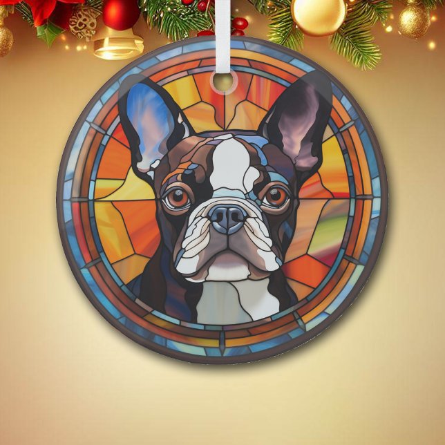 Abstract Boston Terrier Dog Stained Glass Ornament (Creator Uploaded)
