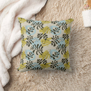 Abstract Botanical Bohemian Pastel Green Blue Throw Pillow