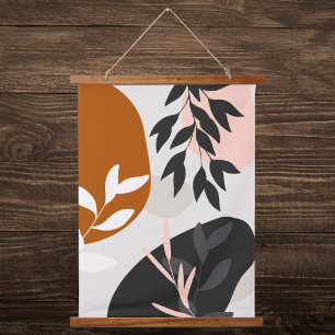 Abstract Botanical Design in Earth Tones Hanging Tapestry
