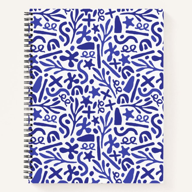 Abstract Botanical Doodle Pattern Midnight Blue Notebook (Front)