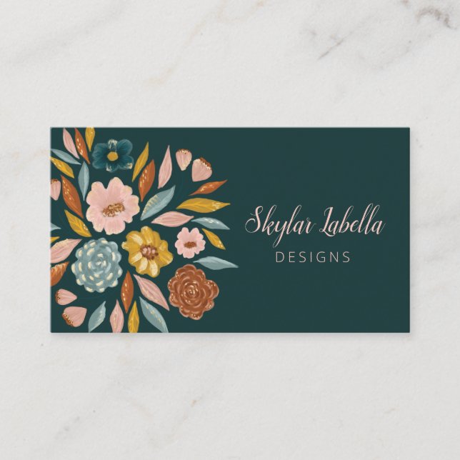 Abstract Botanical Floral & Leaf Oil Painting Business Card (Front)