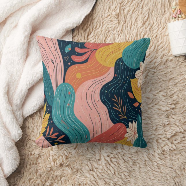 Abstract Botanical Flow Throw Pillow (Blanket)