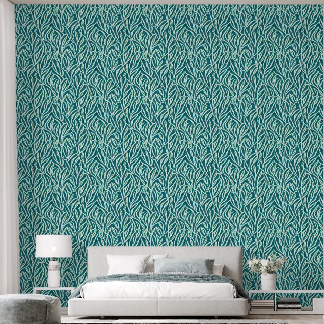  Abstract Botanical Green Leaves Wallpaper (Bedroom)