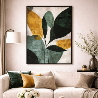 Abstract Botanical Green Mustard Textured Minimal Canvas Print