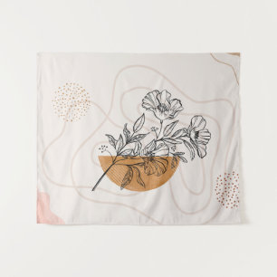 Abstract Botanical – Minimalist Floral Line art Tapestry