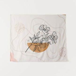 Abstract Botanical – Minimalist Floral Line art Tapestry