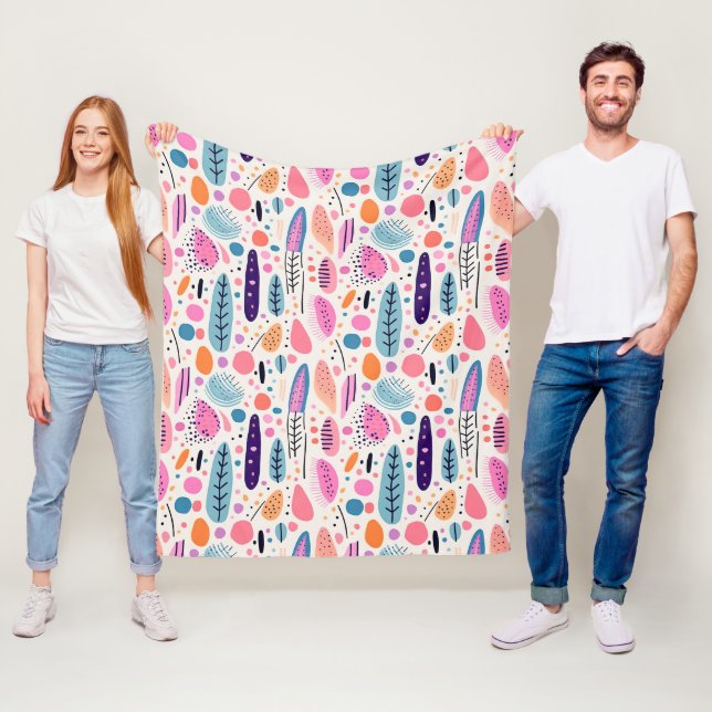 Abstract Botanical Pattern Pastel BOHO Chic Fleece Blanket (In Situ)