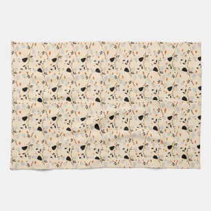 Abstract Botanical Pattern with Minimalist Shapes Kitchen Towel