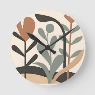 Abstract Botanical Shapes Round Clock