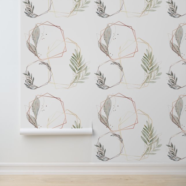 Abstract Botanical Wall Mural with Gold Linework (Application)