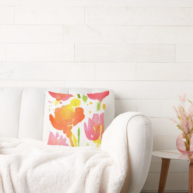 Abstract Bouquet of Mixed Flowers 4 Throw Pillow (Couch)