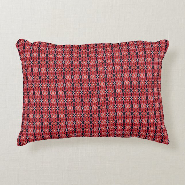Abstract brick red, black and white pattern accent pillow (Front)
