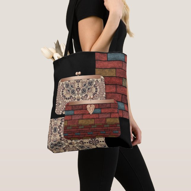 Abstract bricks wall ornamental print bags clutche (Close Up)