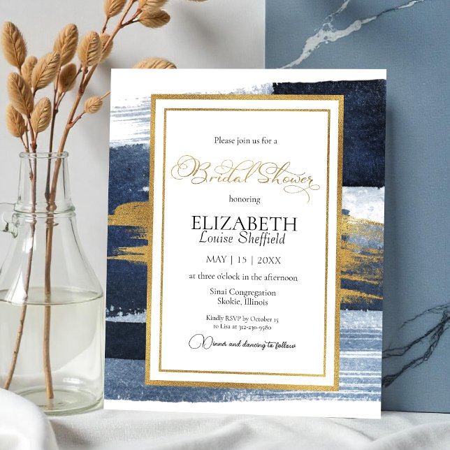Abstract Bridal Shower Invitation | Gold Navy Blue (Creator Uploaded)