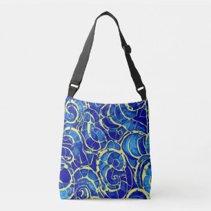 Abstract Bright Blue Mosiac Pattern Crossbody Bag