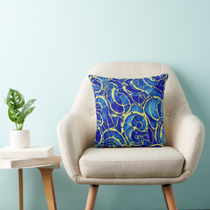Abstract Bright Blue Mosiac Pattern Throw Pillow