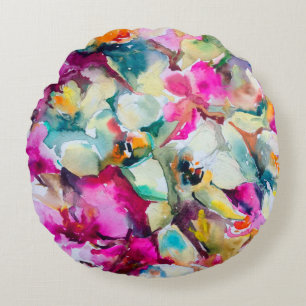 Abstract bright coloured decorative background. Fl Round Pillow