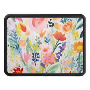 Abstract Bright Colourful Flower Illustration Trailer Hitch Cover
