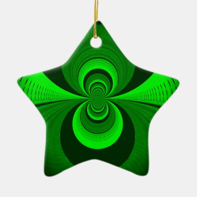 Abstract Bright Green Groovy kaleidoscope Pattern  Ceramic Ornament (Front)