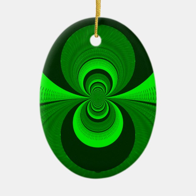 Abstract Bright Green Groovy kaleidoscope Pattern  Ceramic Ornament (Front)