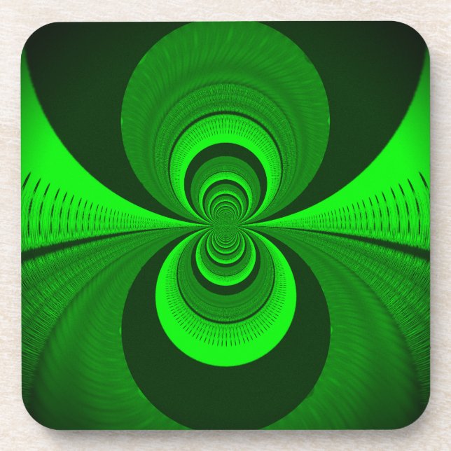 Abstract Bright Green Groovy kaleidoscope Pattern  Coaster (Front)