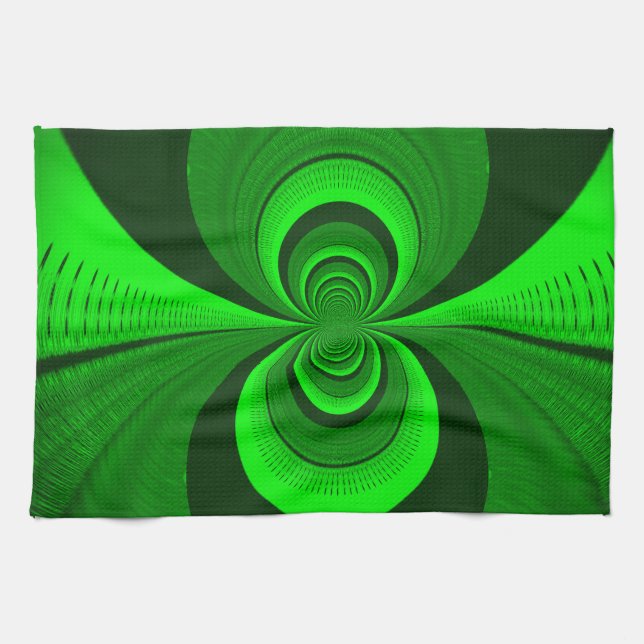 Abstract Bright Green Groovy kaleidoscope Pattern  Kitchen Towel (Horizontal)
