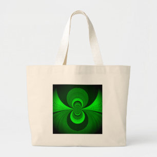 Abstract Bright Green Groovy Kaleidoscope Pattern  Large Tote Bag