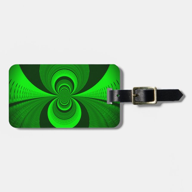 Abstract Bright Green Groovy kaleidoscope Pattern  Luggage Tag (Front Horizontal)