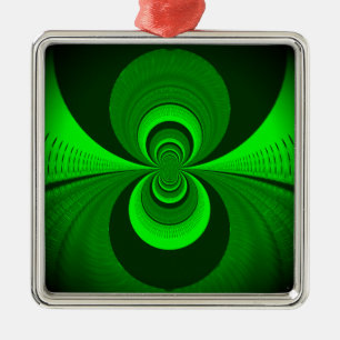 Abstract Bright Green Groovy kaleidoscope Pattern  Metal Ornament