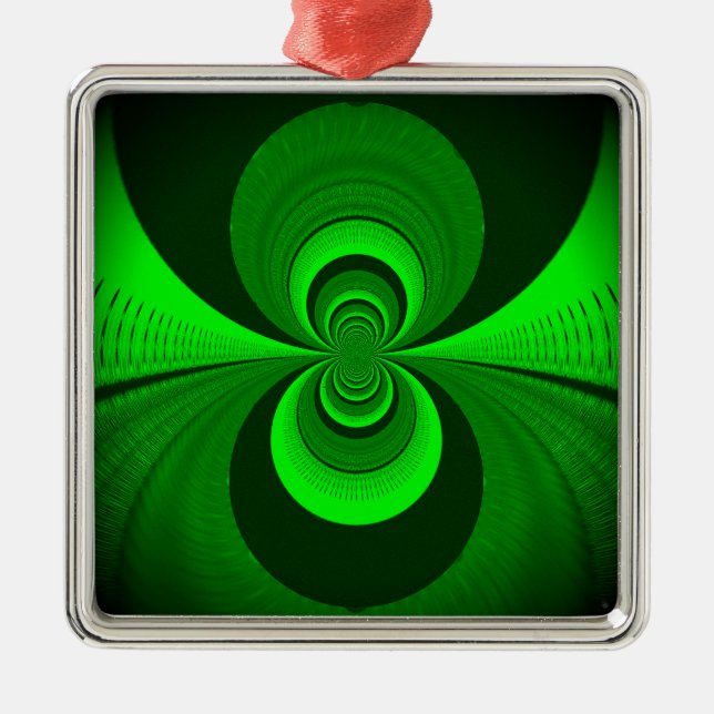 Abstract Bright Green Groovy kaleidoscope Pattern  Metal Ornament (Front)