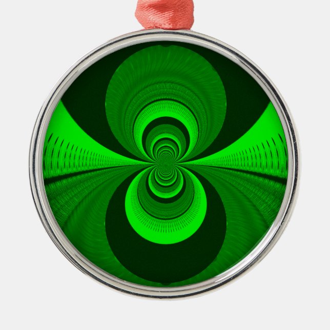 Abstract Bright Green Groovy kaleidoscope Pattern  Metal Ornament (Front)