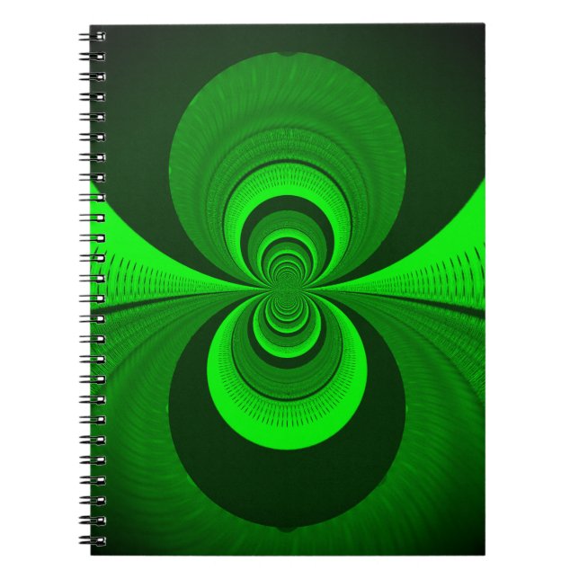 Abstract Bright Green Groovy kaleidoscope Pattern  Notebook (Front)