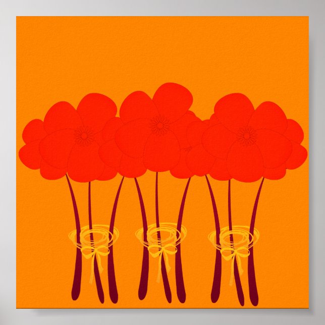 Abstract Bright Orange Red Anemones Bouquet Poster (Front)
