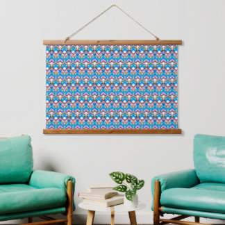 Abstract bright ornament coloured blue pink hanging tapestry