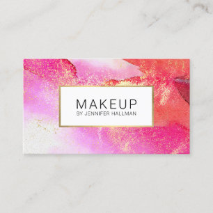 Abstract Bright Pink Watercolor Faux Gold Dust Business Card