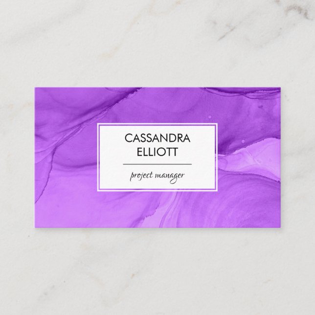 Abstract Bright Purple Alcohol Ink Liquid Art Business Card (Front)