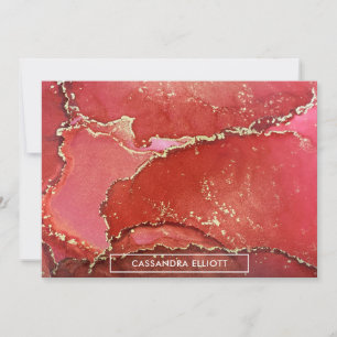 Abstract Bright Red & Gold Alcohol Ink Liquid Art Thank You Card