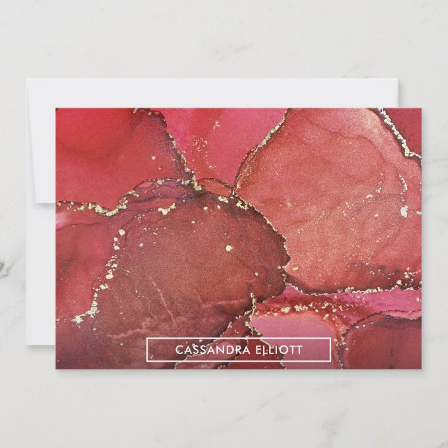 Abstract Bright Red & Gold Alcohol Ink Liquid Art Thank You Card (Front)
