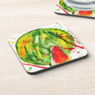 Abstract bright watercolor watermelon coaster