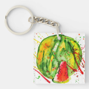 Abstract bright watercolor watermelon keychain