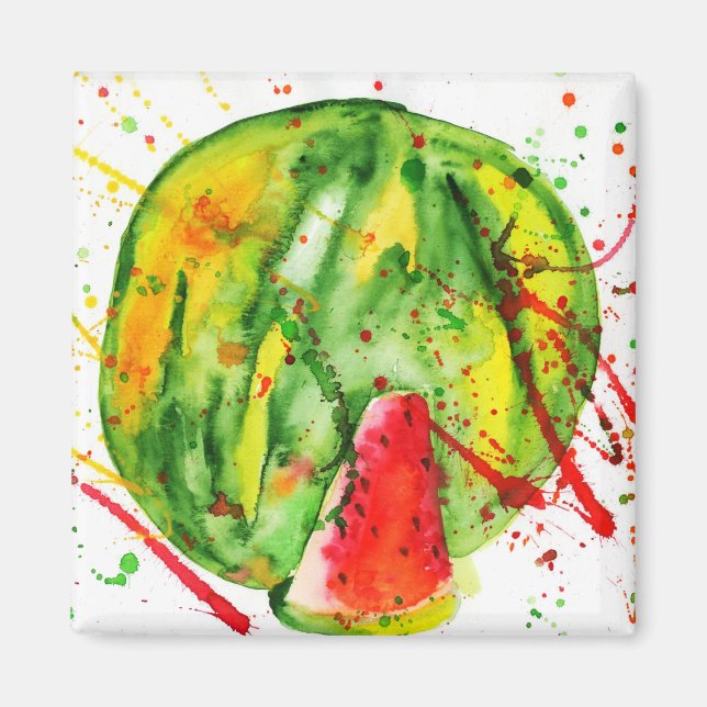 Abstract bright watercolor watermelon magnet (Front)